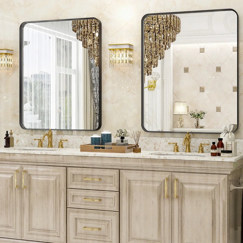 Rectangular Rounded Corners Aluminum Alloy Deep Framed Mirror Wall Mirror