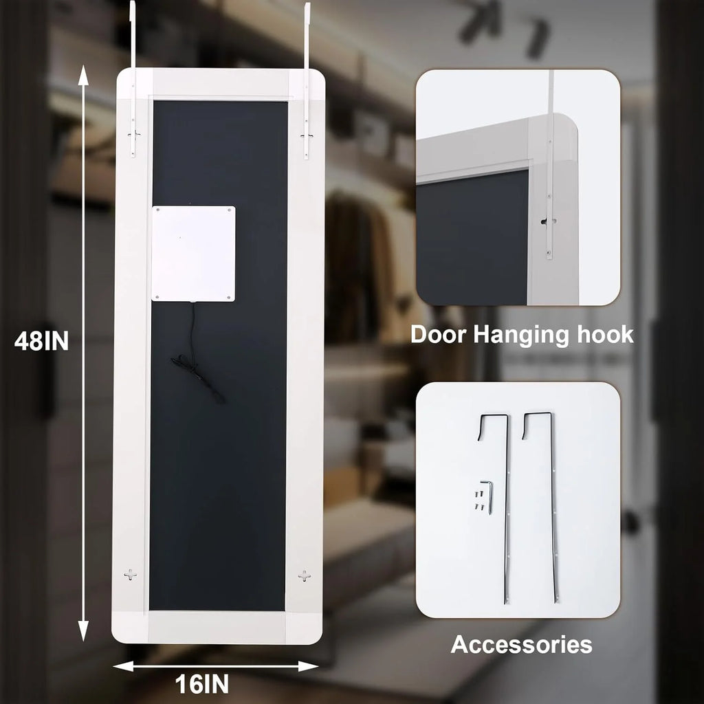 LED Door Hanging Full Length Mirror- 48"L x 16"W