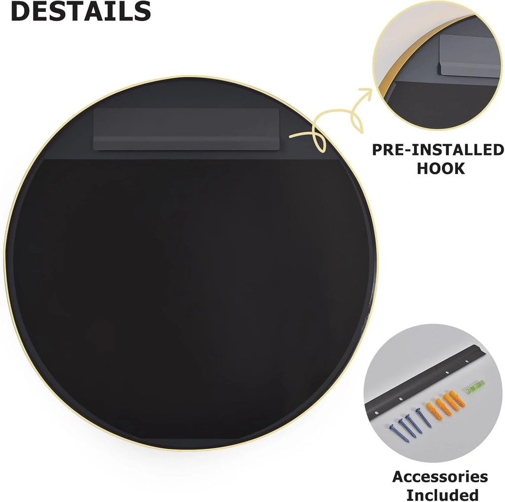 Round Wall Mirror with Metal Frame Deep Frame
