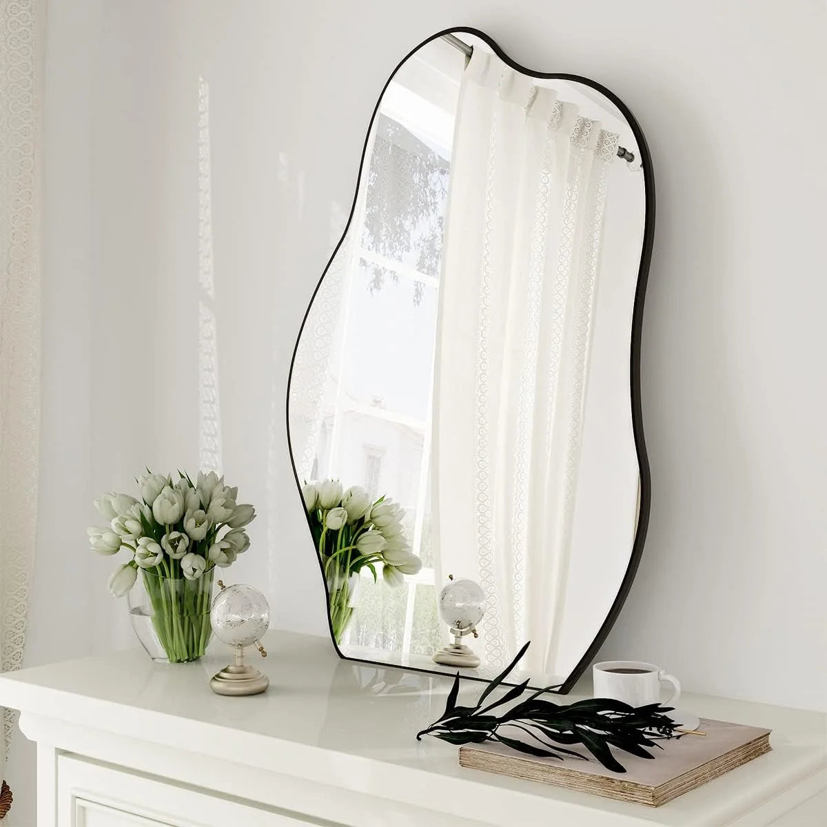 Wood Framed Cloud Wall Mirror Irregular Wall Mirror