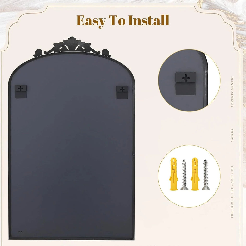 Arched Wall Mirror with Carved Metal Frame