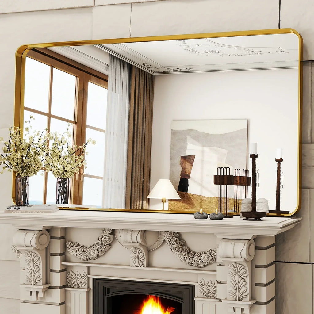 Rectangular Rounded Corners Aluminum Alloy Deep Framed Mirror Wall Mirror