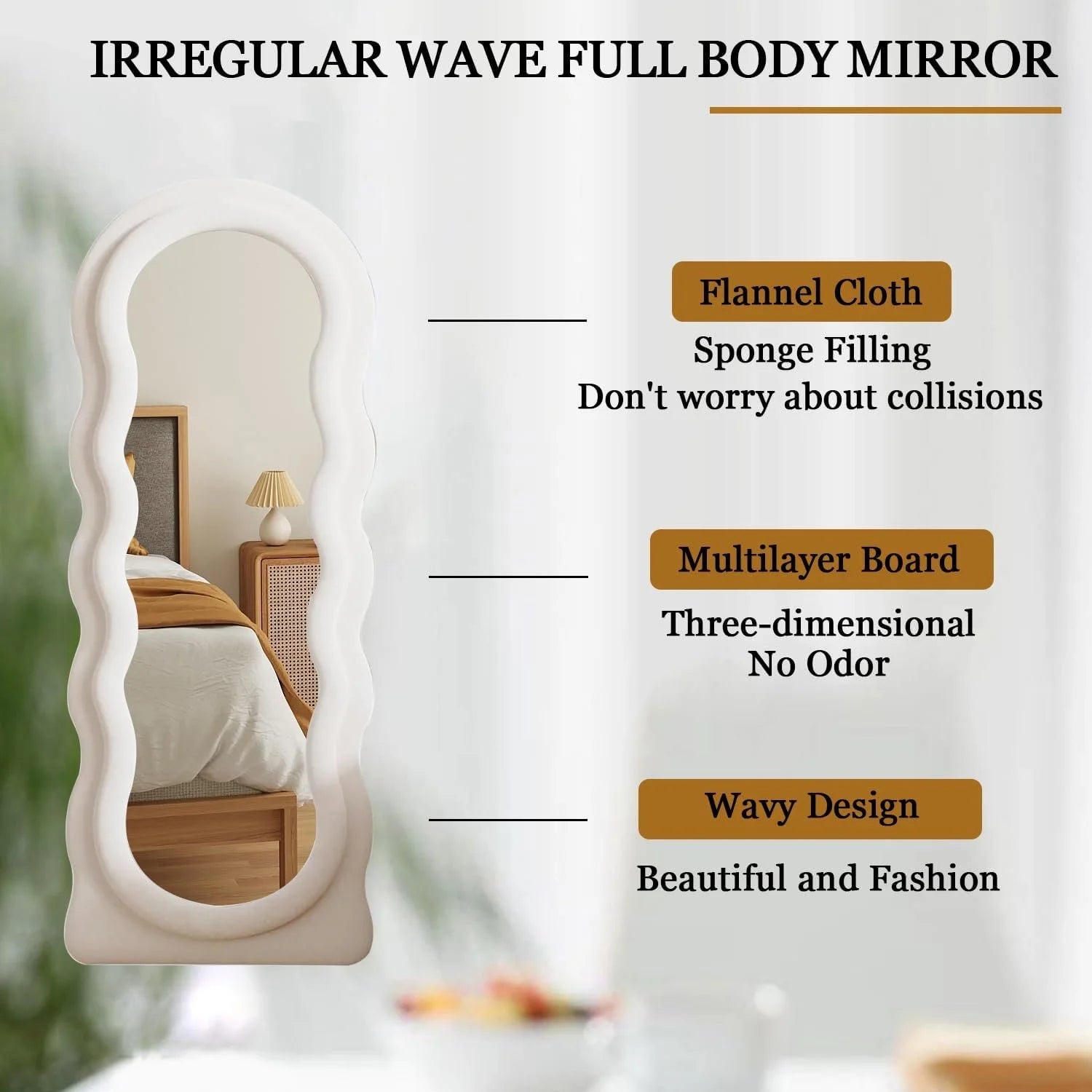 Wavy Flannel Framed Floor Mirror -63"L x 24"W