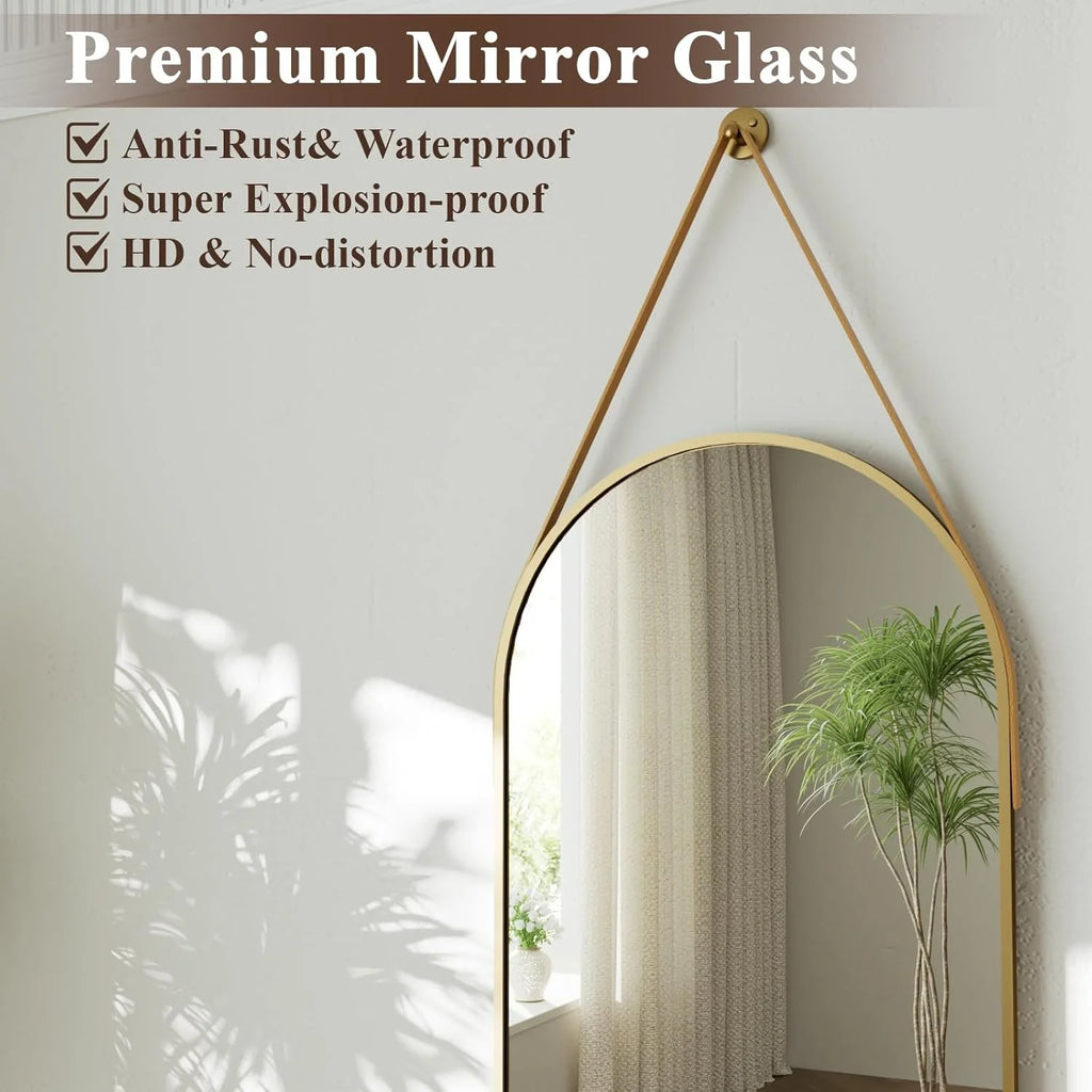 Oval Hanging Mirror with Leather Strap Full Length Mirror - 48"L x 16"W