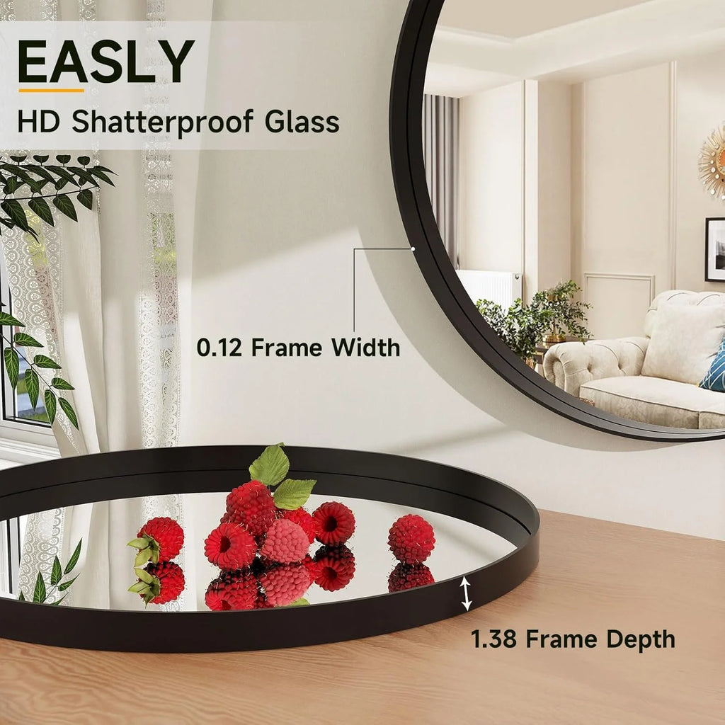 Round Wall Mirror with Metal Frame Deep Frame