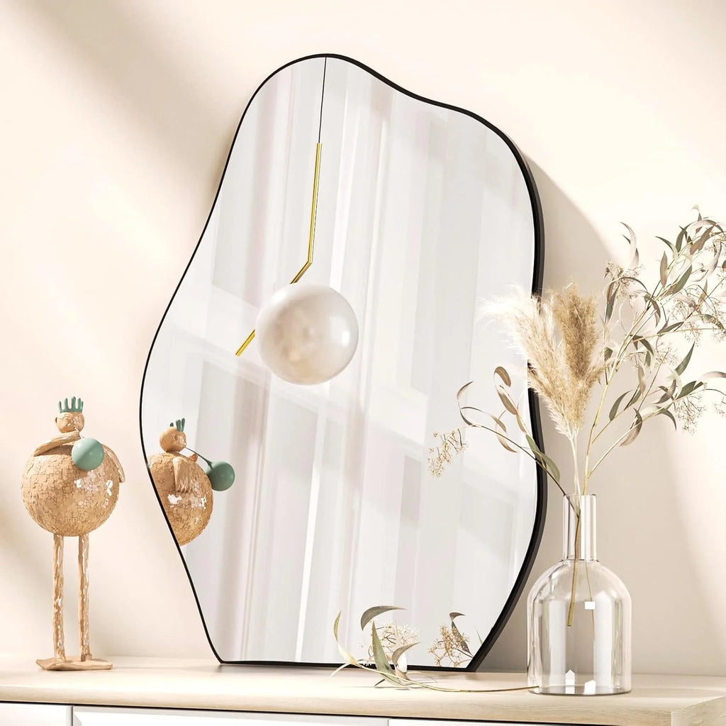 Wood Framed Cloud Wall Mirror Irregular Wall Mirror