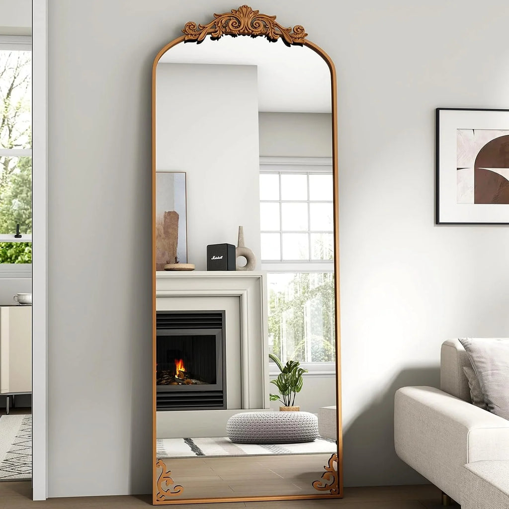 Floor Mirror with Carved Metal Frame