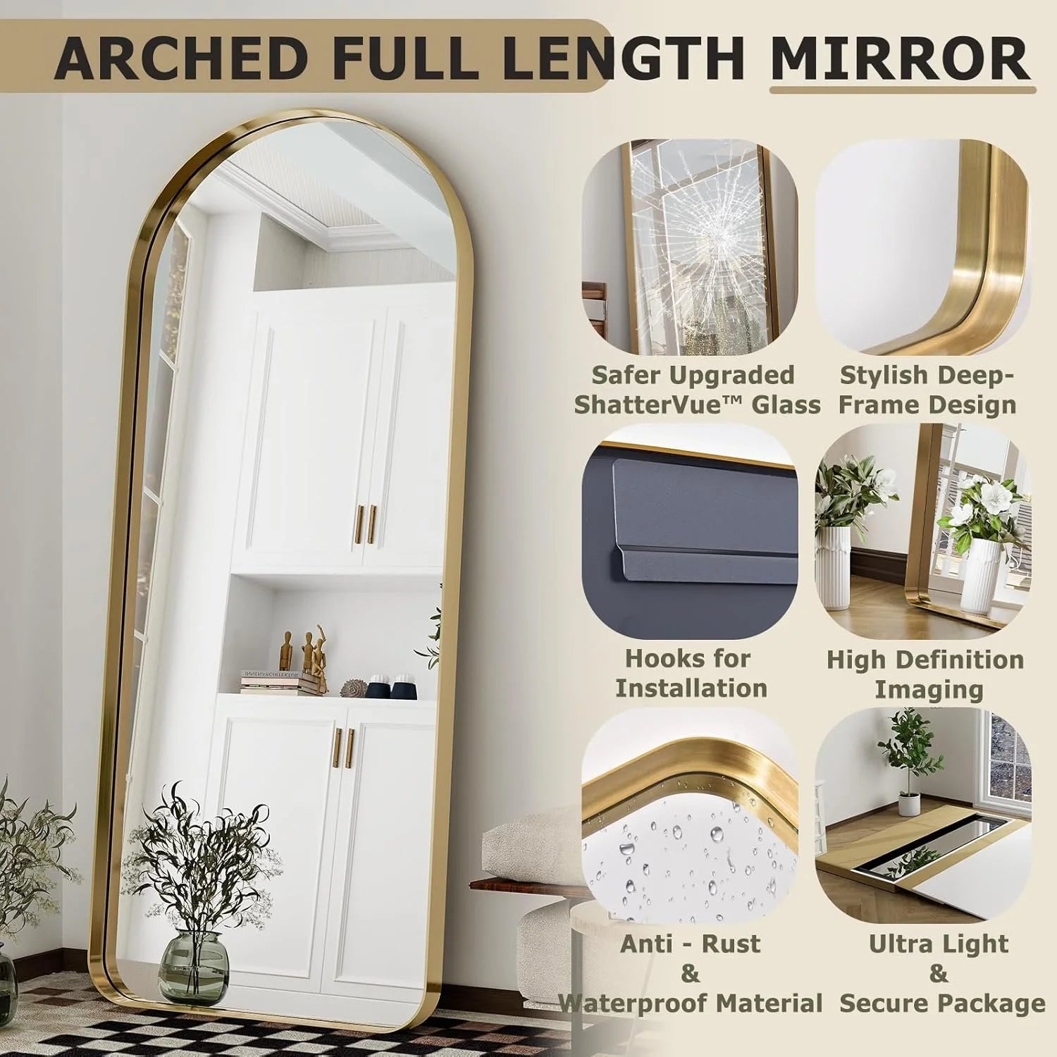 Floor Mirror with Deep Aluminum Alloy Frame
