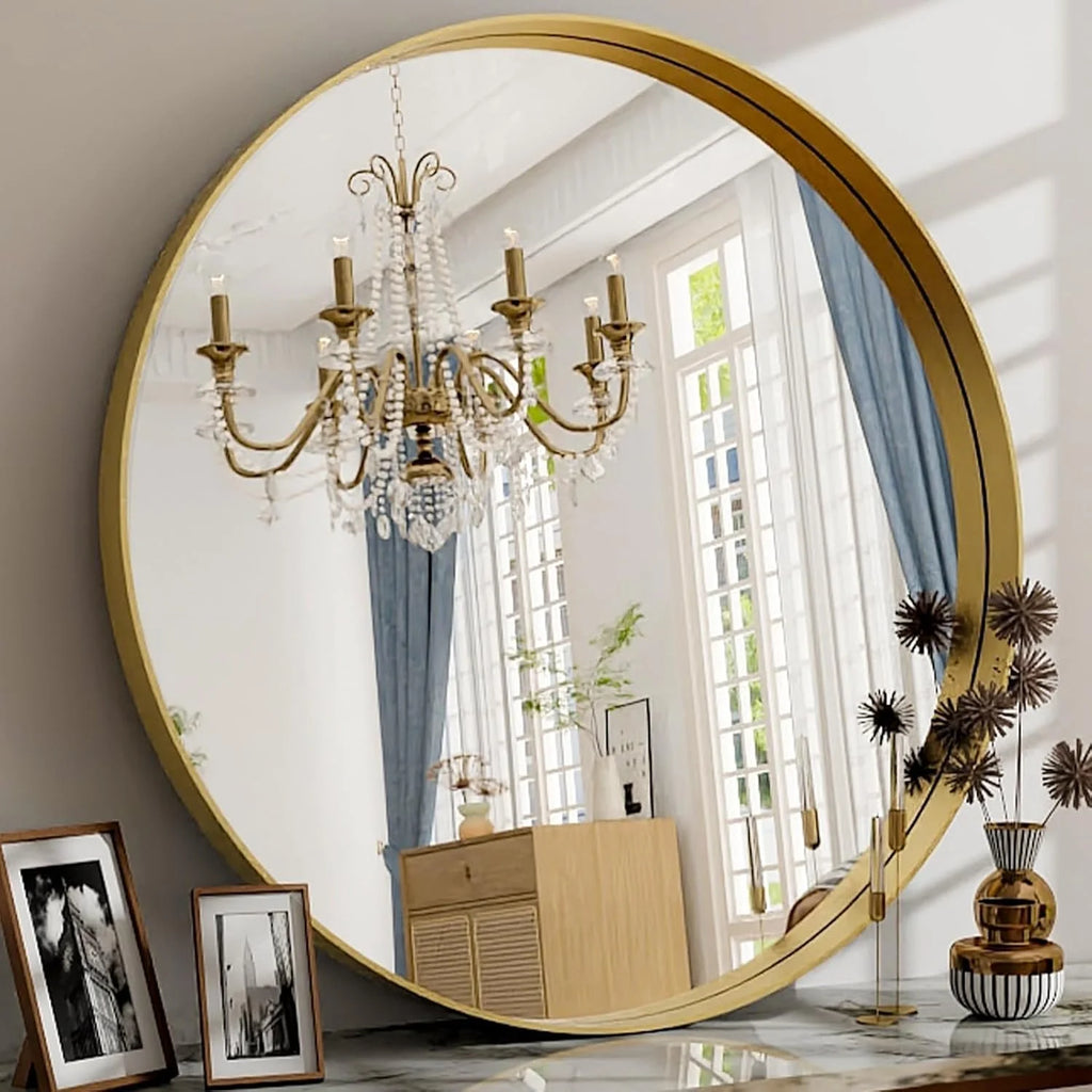 Round Wall Mirror with Metal Frame Deep Frame