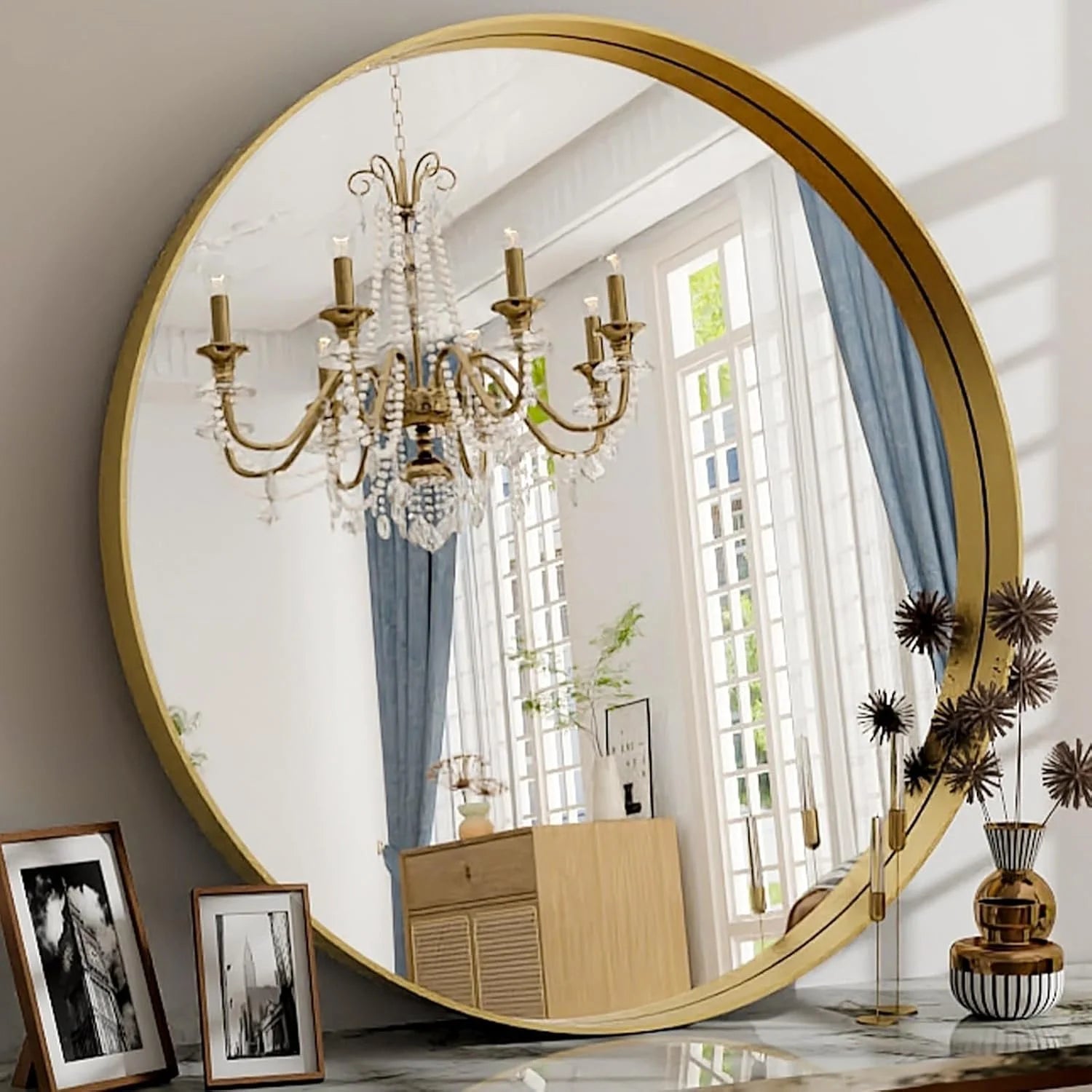 Round Wall Mirror with Metal Frame Deep Frame