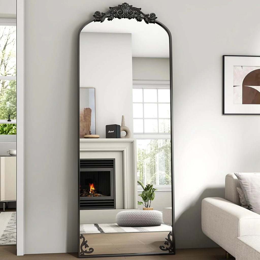 Floor Mirror with Carved Metal Frame