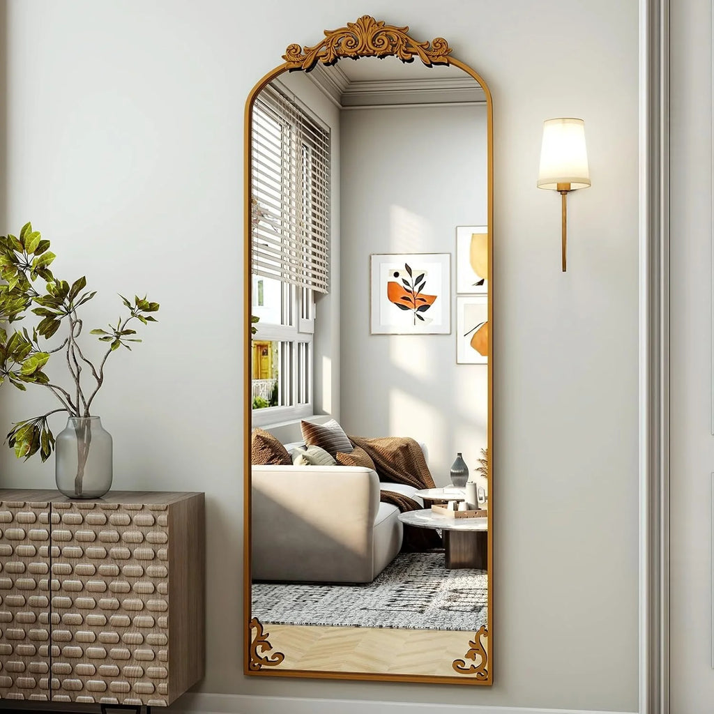 Floor Mirror with Carved Metal Frame