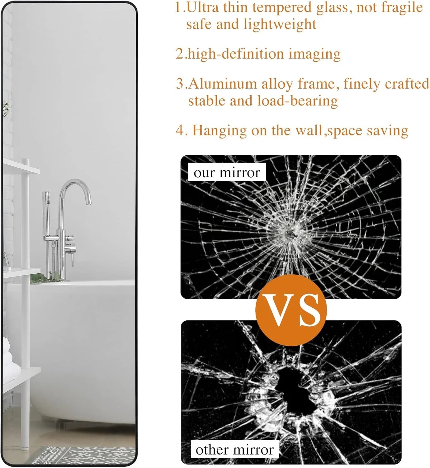 48"L x 14"W Full Length Hanging Mirror