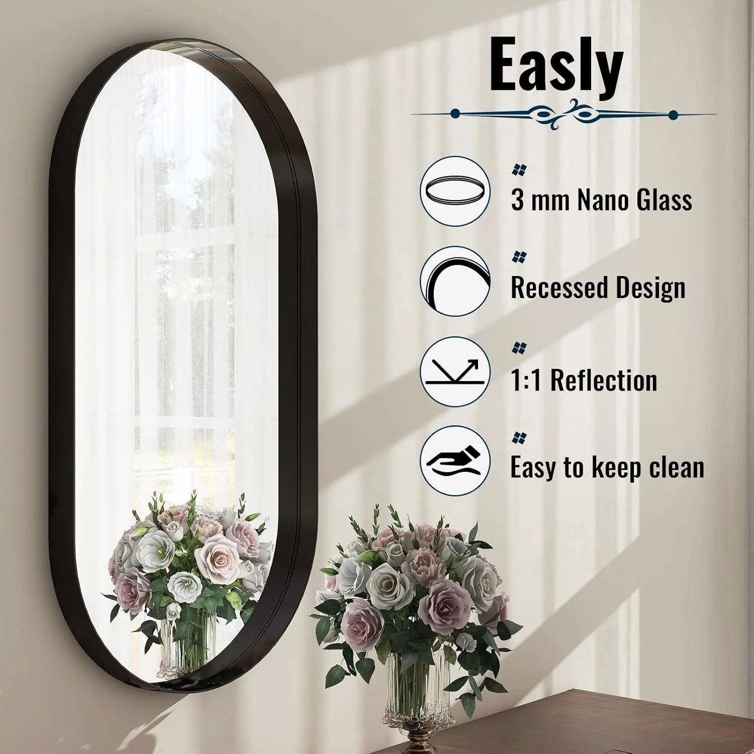 Deep Framed Oval Wall Mirror
