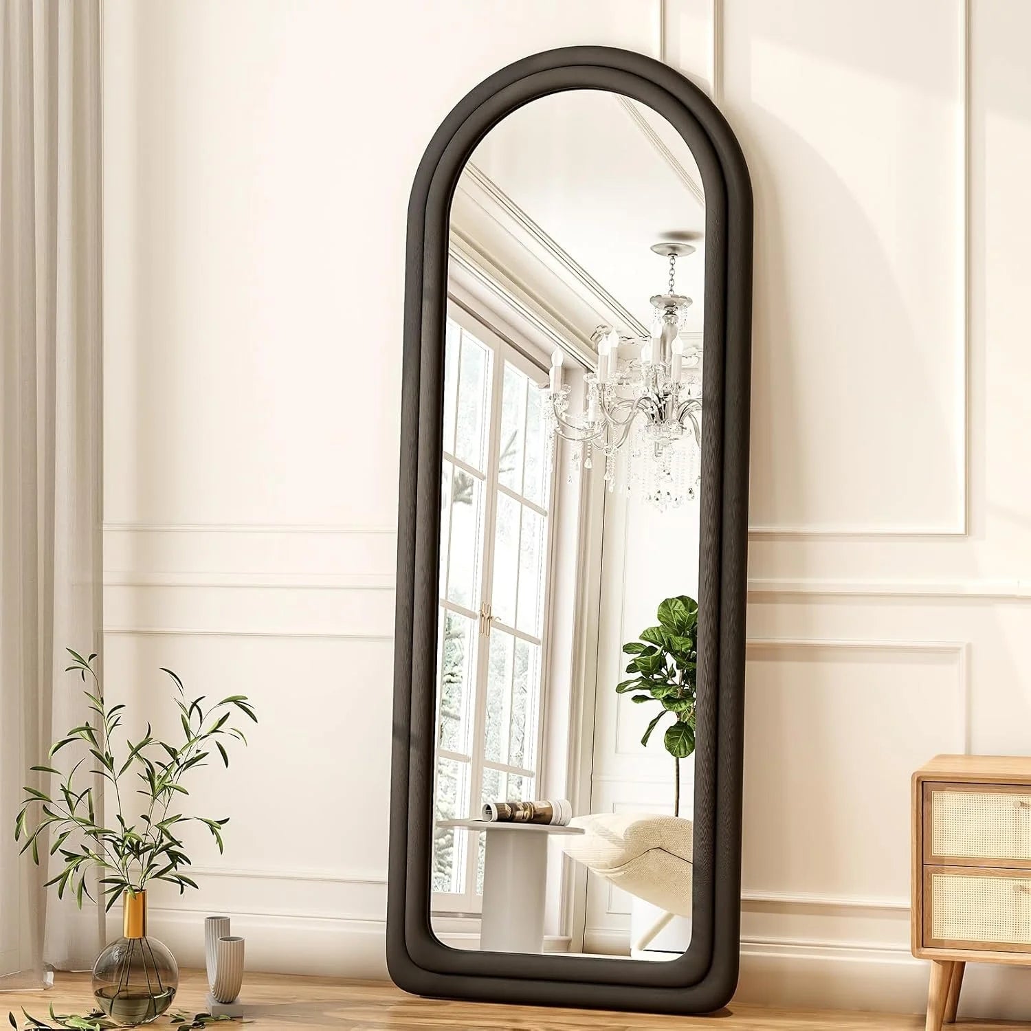 Arched Flannel Frame Floor Mirror