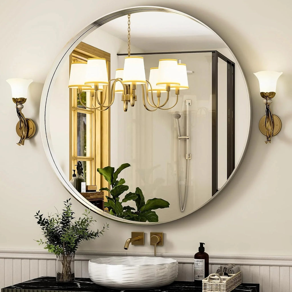 Round Wall Mirror with Metal Frame Deep Frame