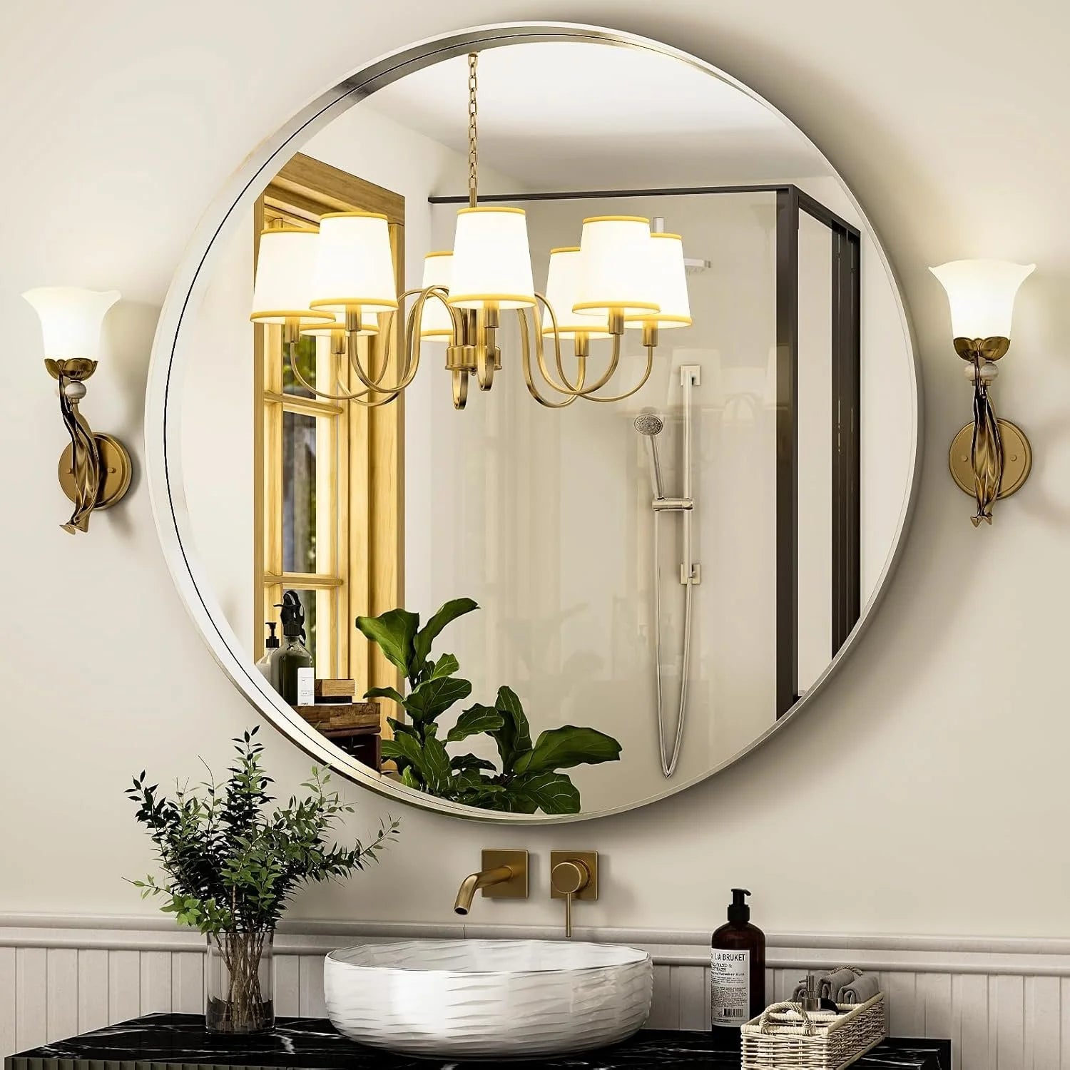 Round Wall Mirror with Metal Frame Deep Frame
