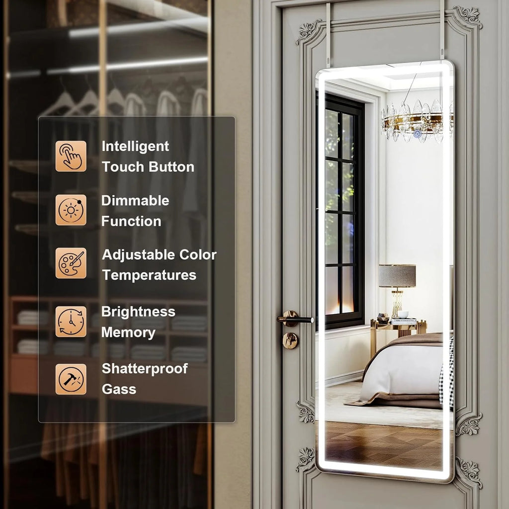 LED Door Hanging Full Length Mirror- 48"L x 16"W