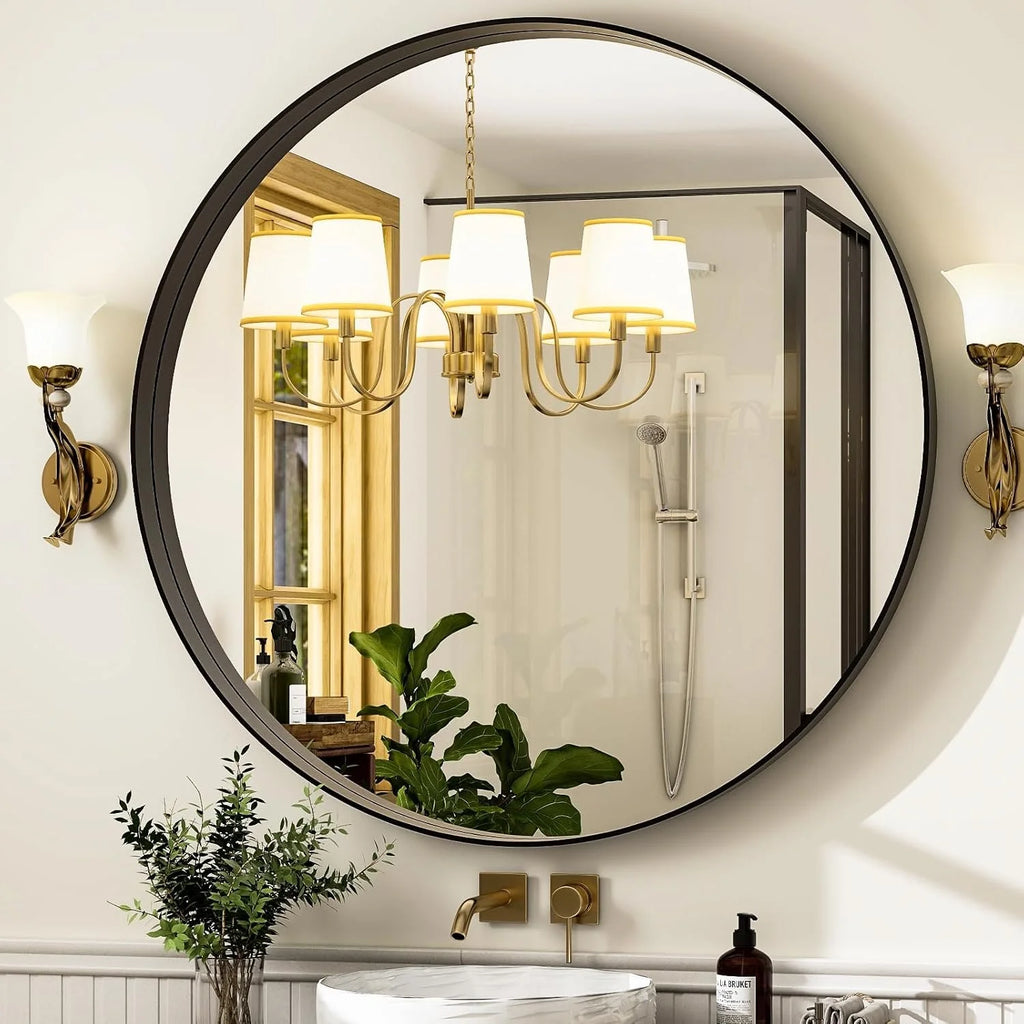 Round Wall Mirror with Metal Frame Deep Frame