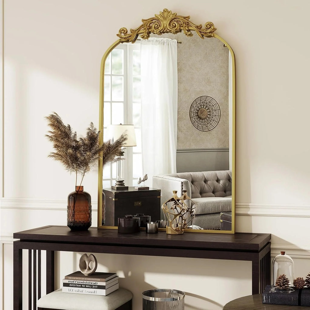 Arched Wall Mirror with Carved Metal Frame