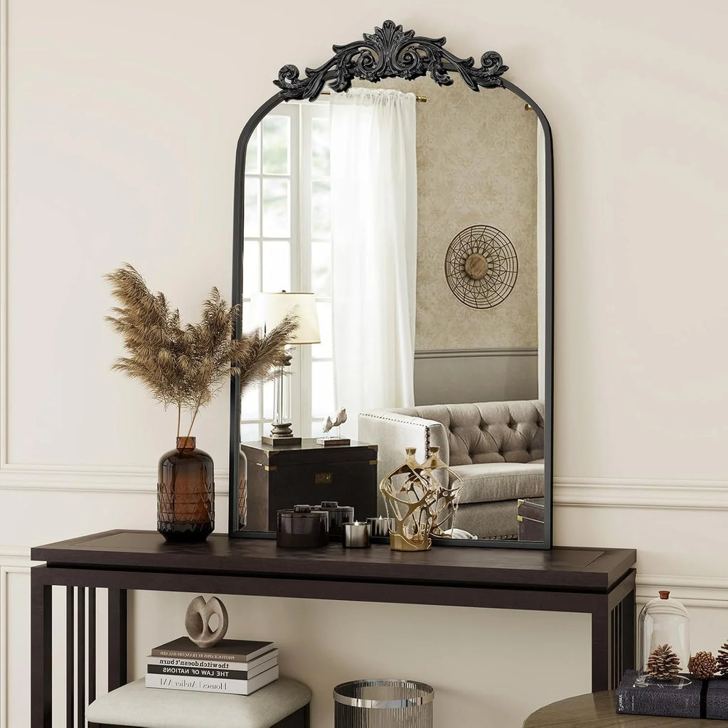 Arched Wall Mirror with Carved Metal Frame