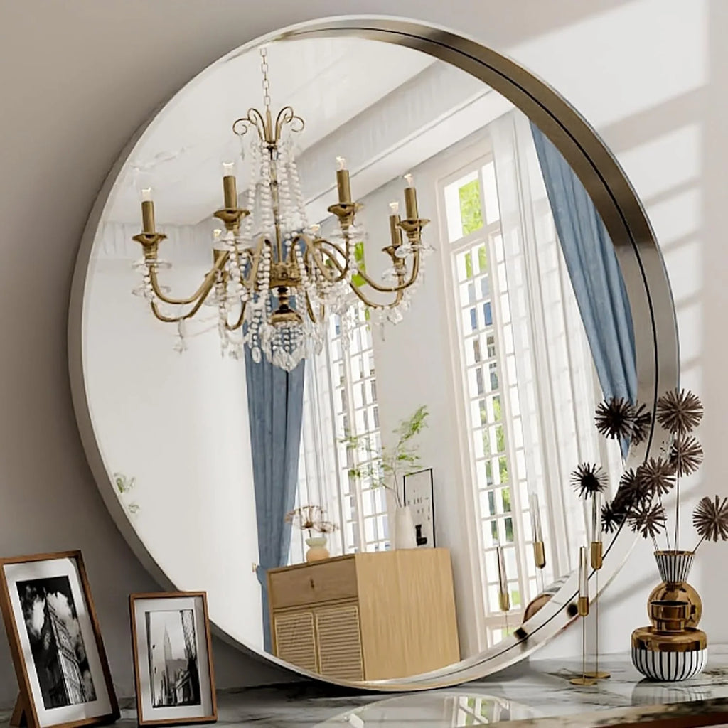Round Wall Mirror with Metal Frame Deep Frame