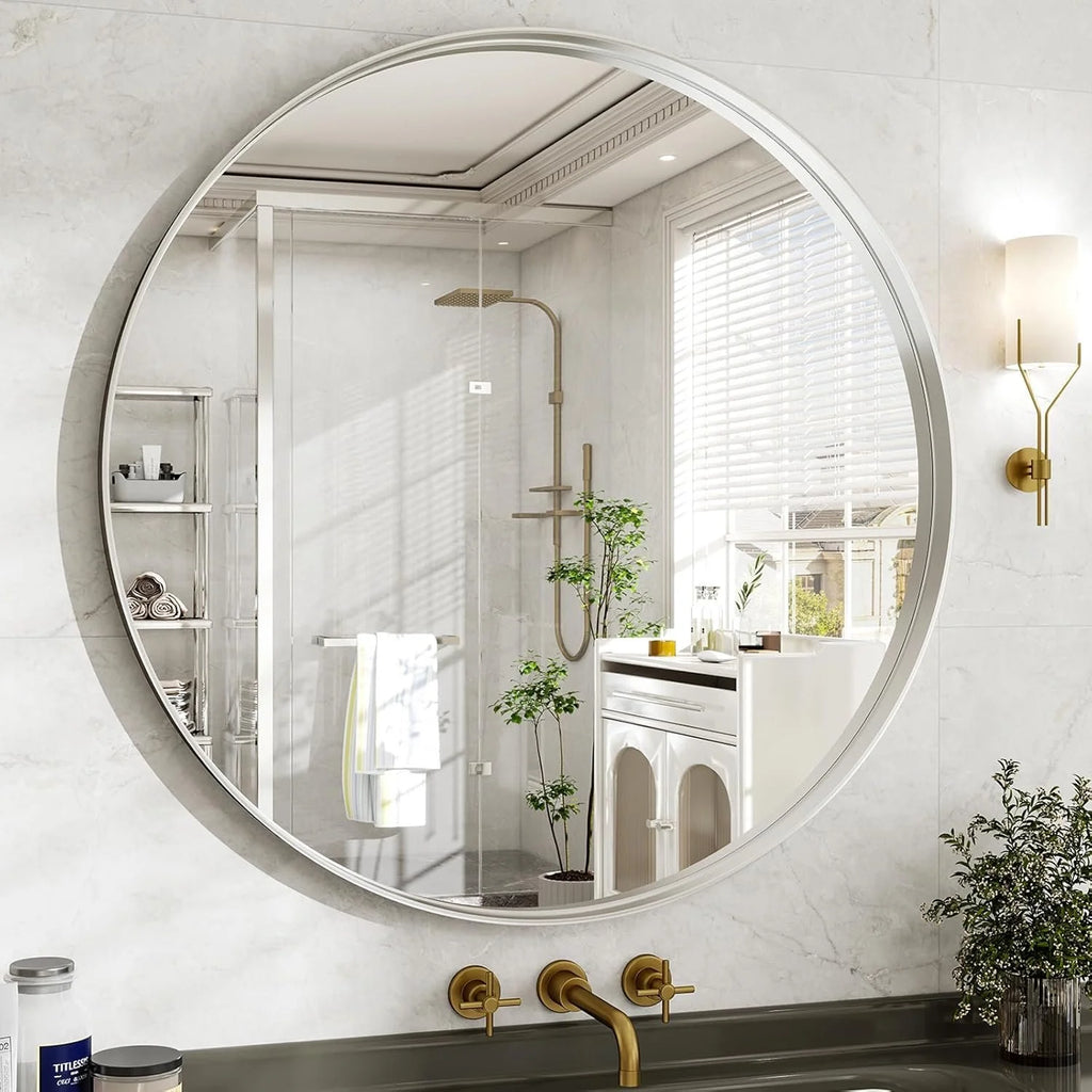 Round Wall Mirror with Metal Frame Deep Frame