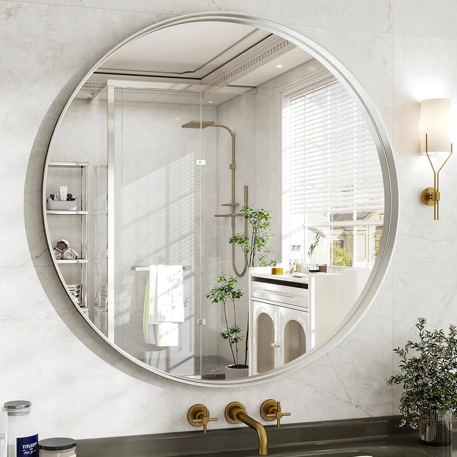 Round Wall Mirror with Metal Frame Deep Frame