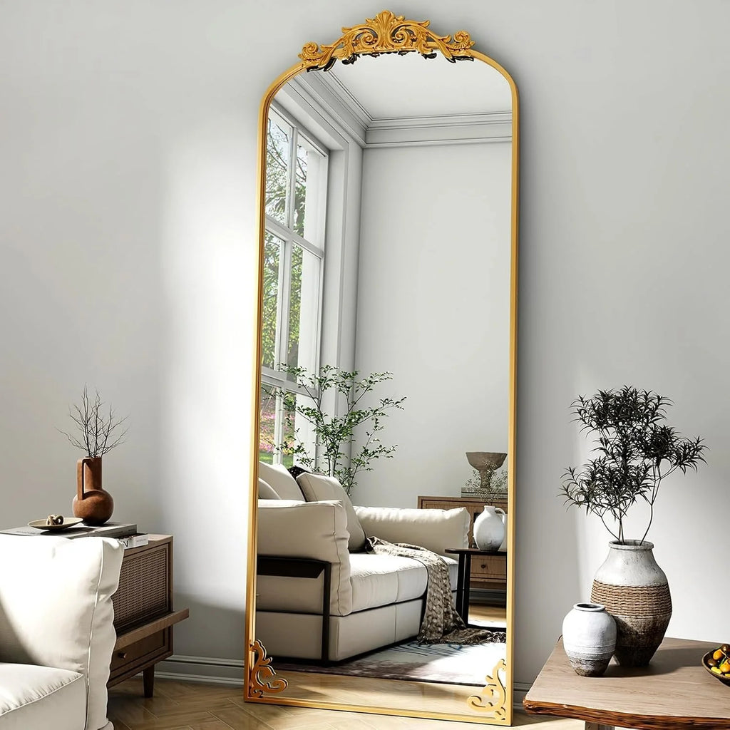 Floor Mirror with Carved Metal Frame