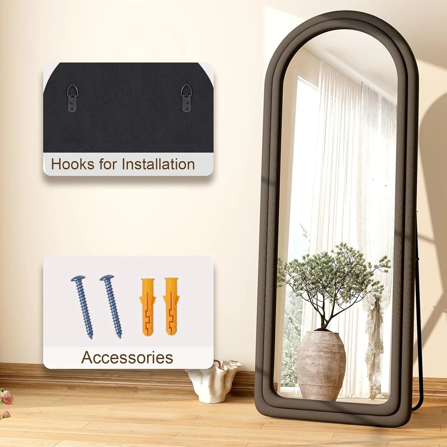 Arched Flannel Frame Floor Mirror