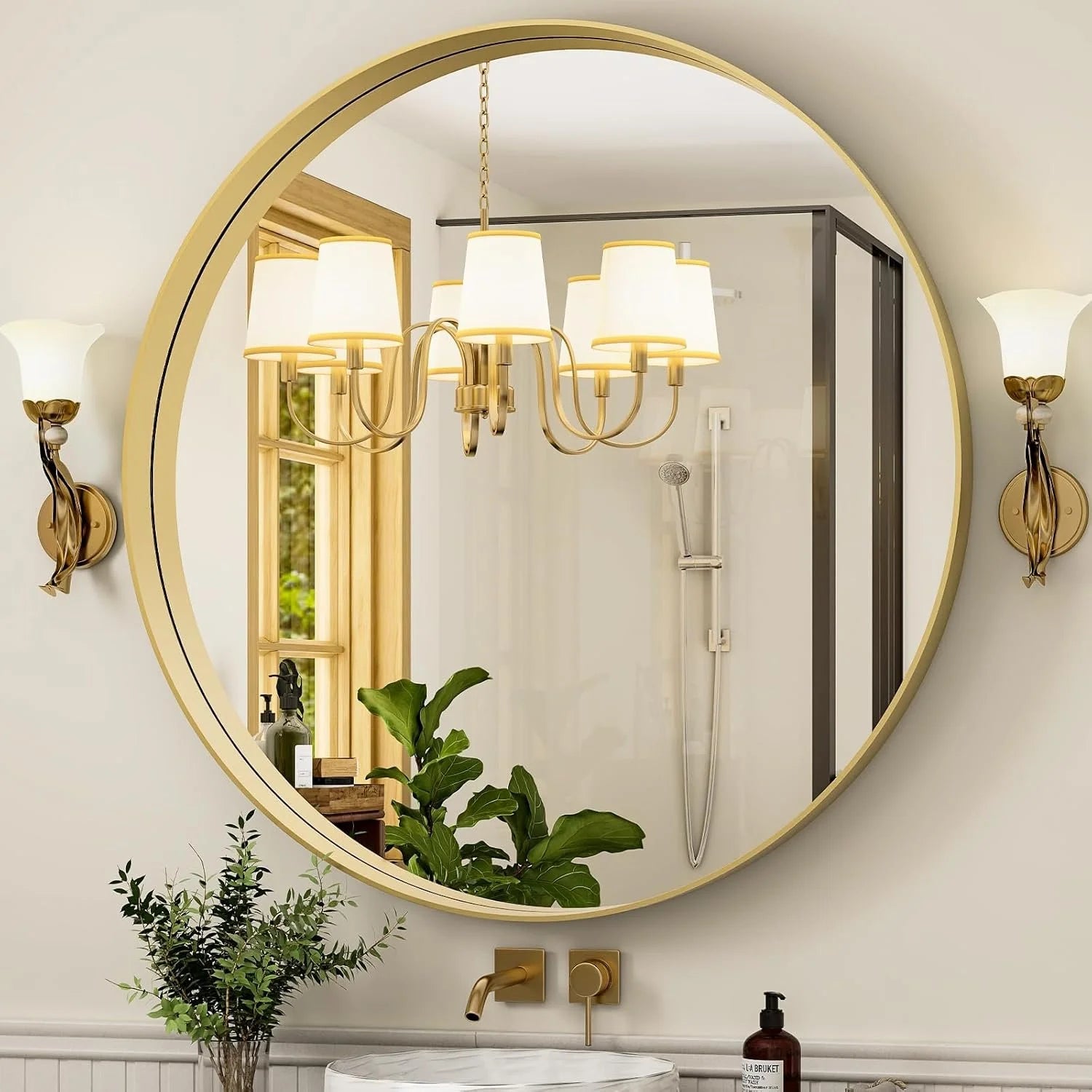 Round Wall Mirror with Metal Frame Deep Frame