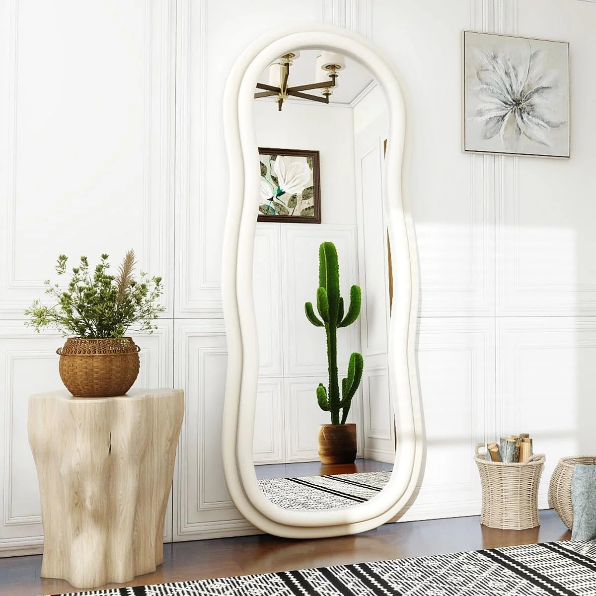 Wavy Flannel Framed Floor Mirror -63"L x 24"W