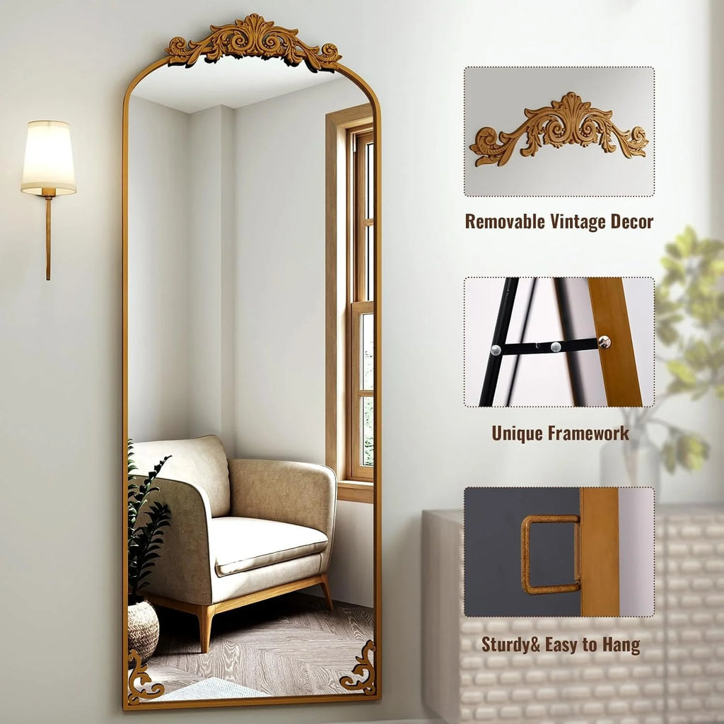 Floor Mirror with Carved Metal Frame