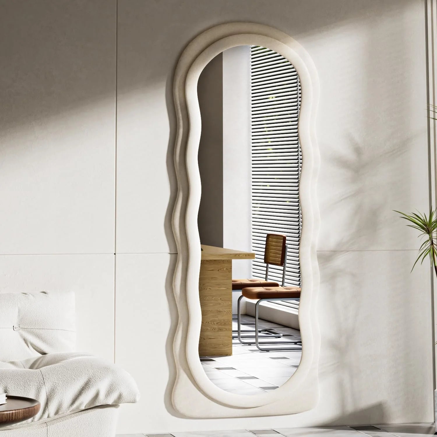 Wavy Flannel Framed Floor Mirror -63"L x 24"W