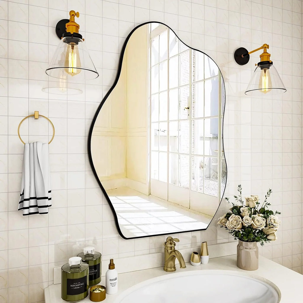 Wood Framed Cloud Wall Mirror Irregular Wall Mirror