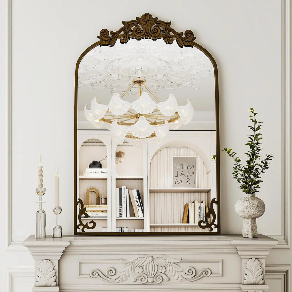 Antique Art Carved Arched Wall Mirror