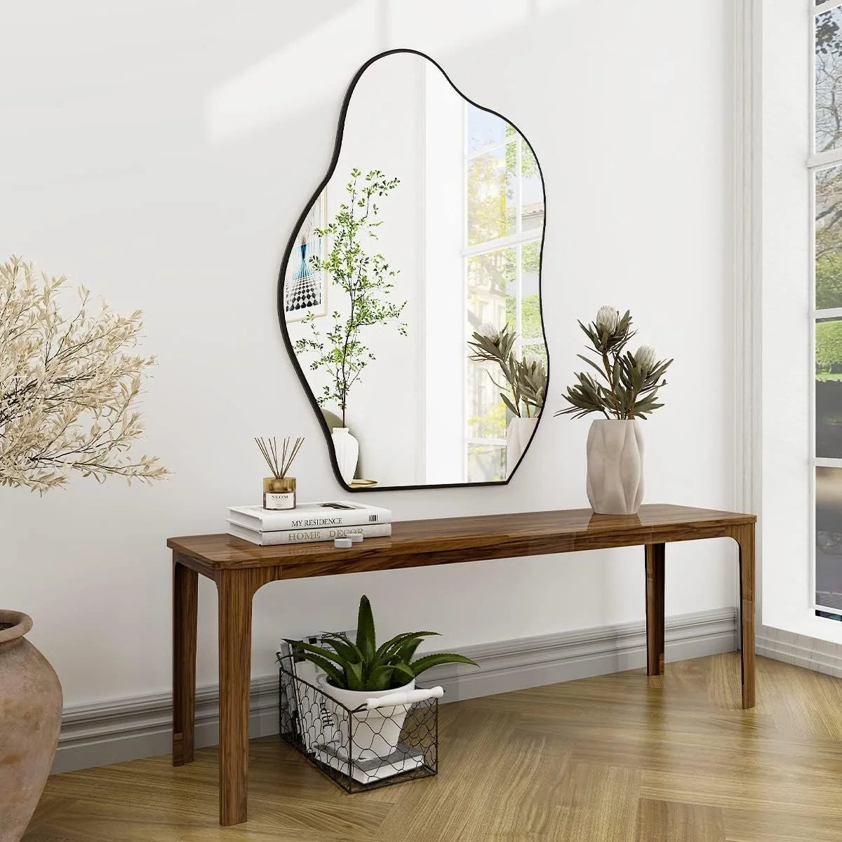 Wood Framed Cloud Wall Mirror Irregular Wall Mirror