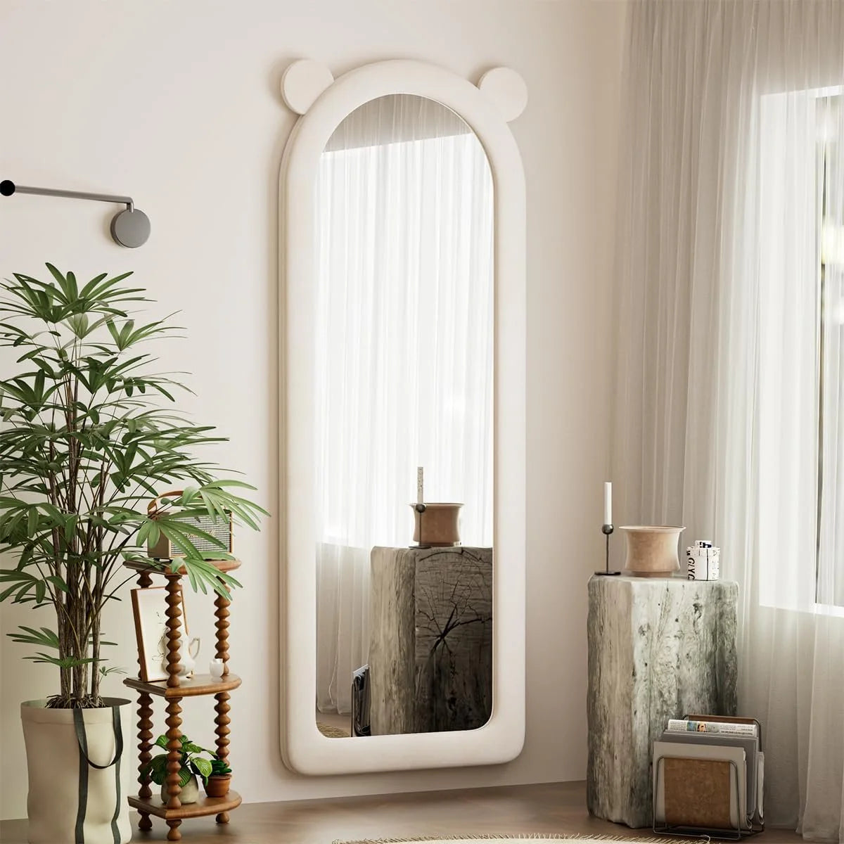 Arched Flannel Frame Floor Mirror