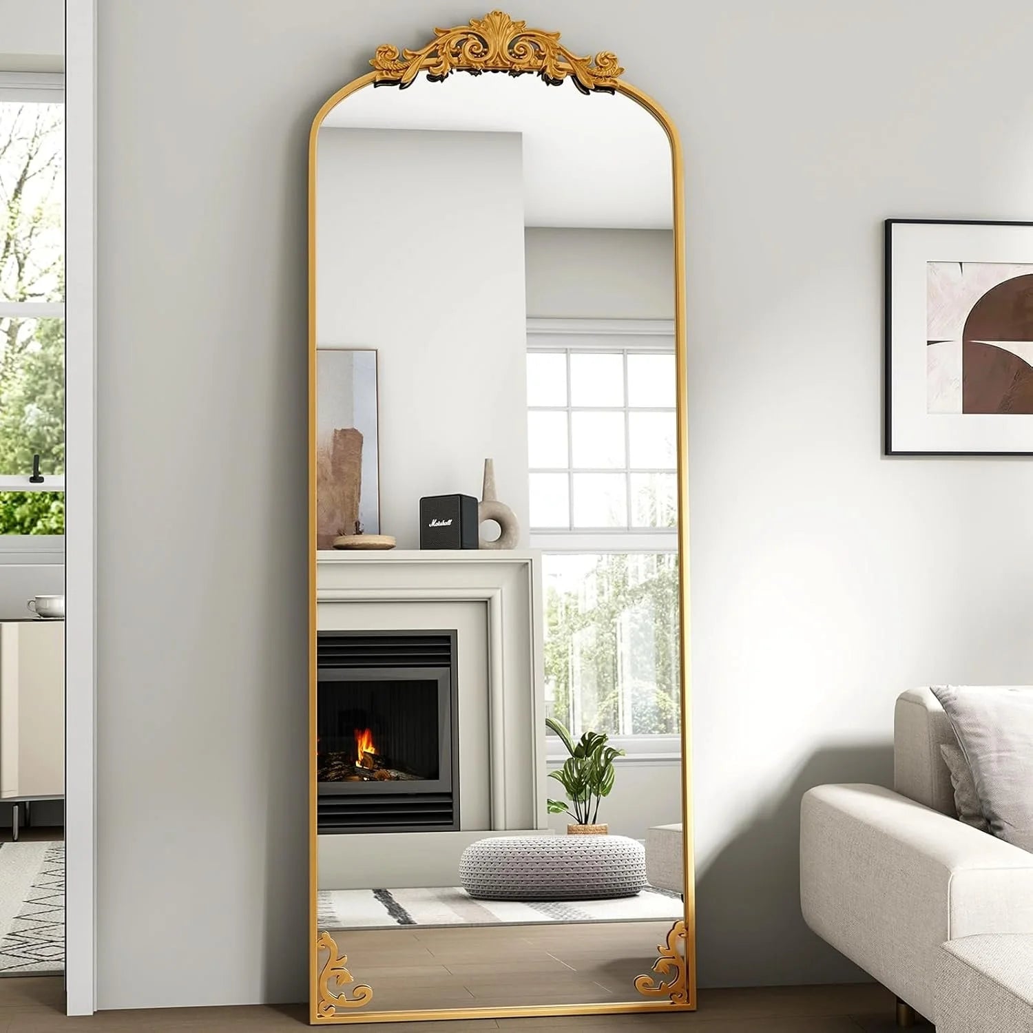 Floor Mirror with Carved Metal Frame