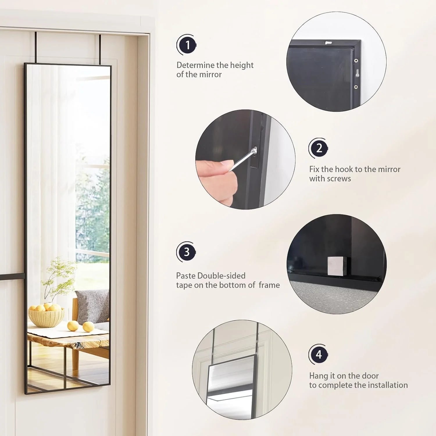 Adjustable Height Door Mirror - 50"L x 16"W