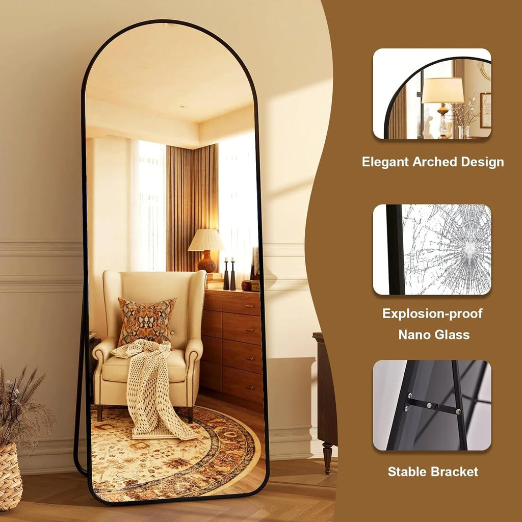 Round Corner Arched Full Length Mirror-64"L x 21"W