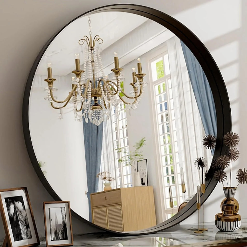 Round Wall Mirror with Metal Frame Deep Frame