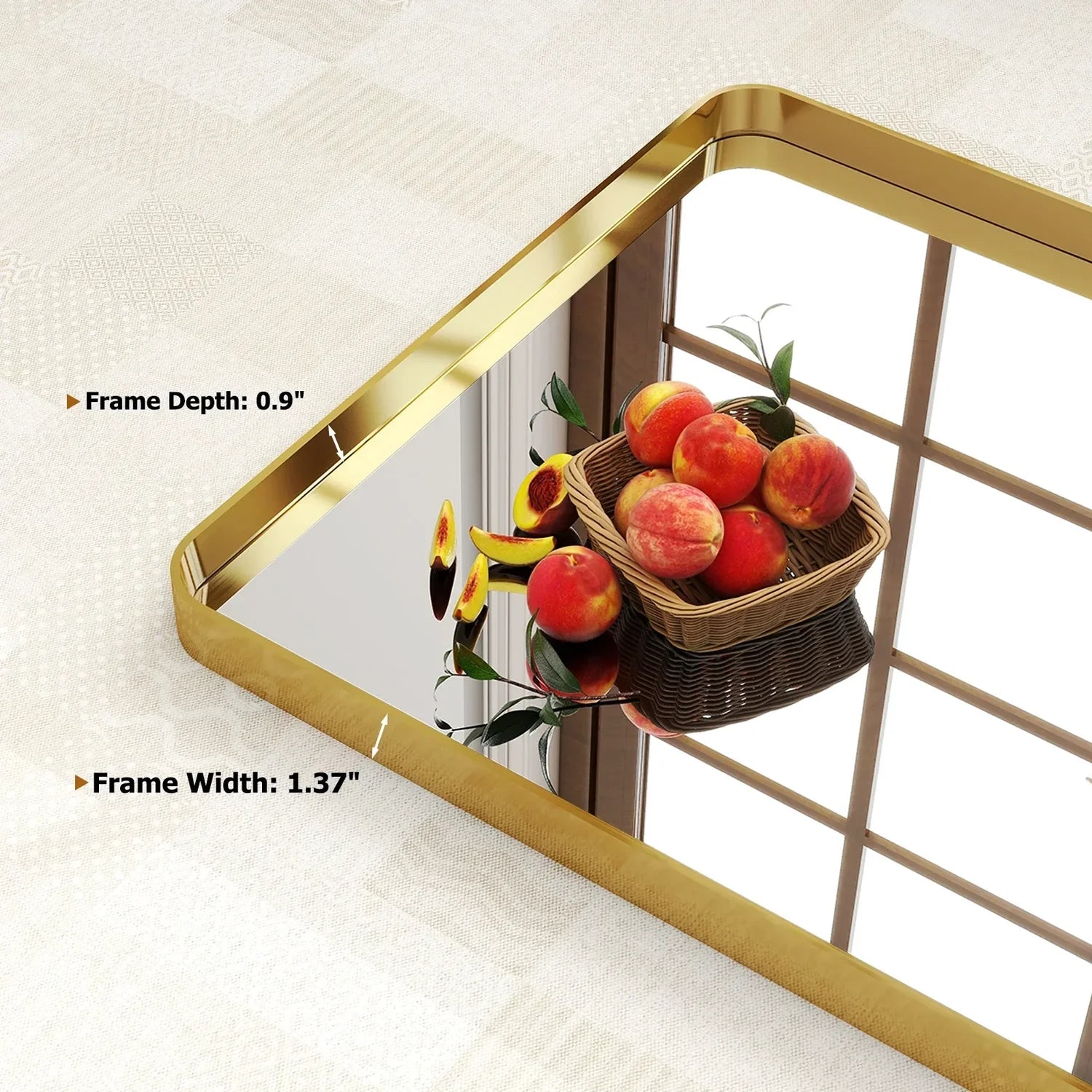 Rectangular Rounded Corners Aluminum Alloy Deep Framed Mirror Wall Mirror