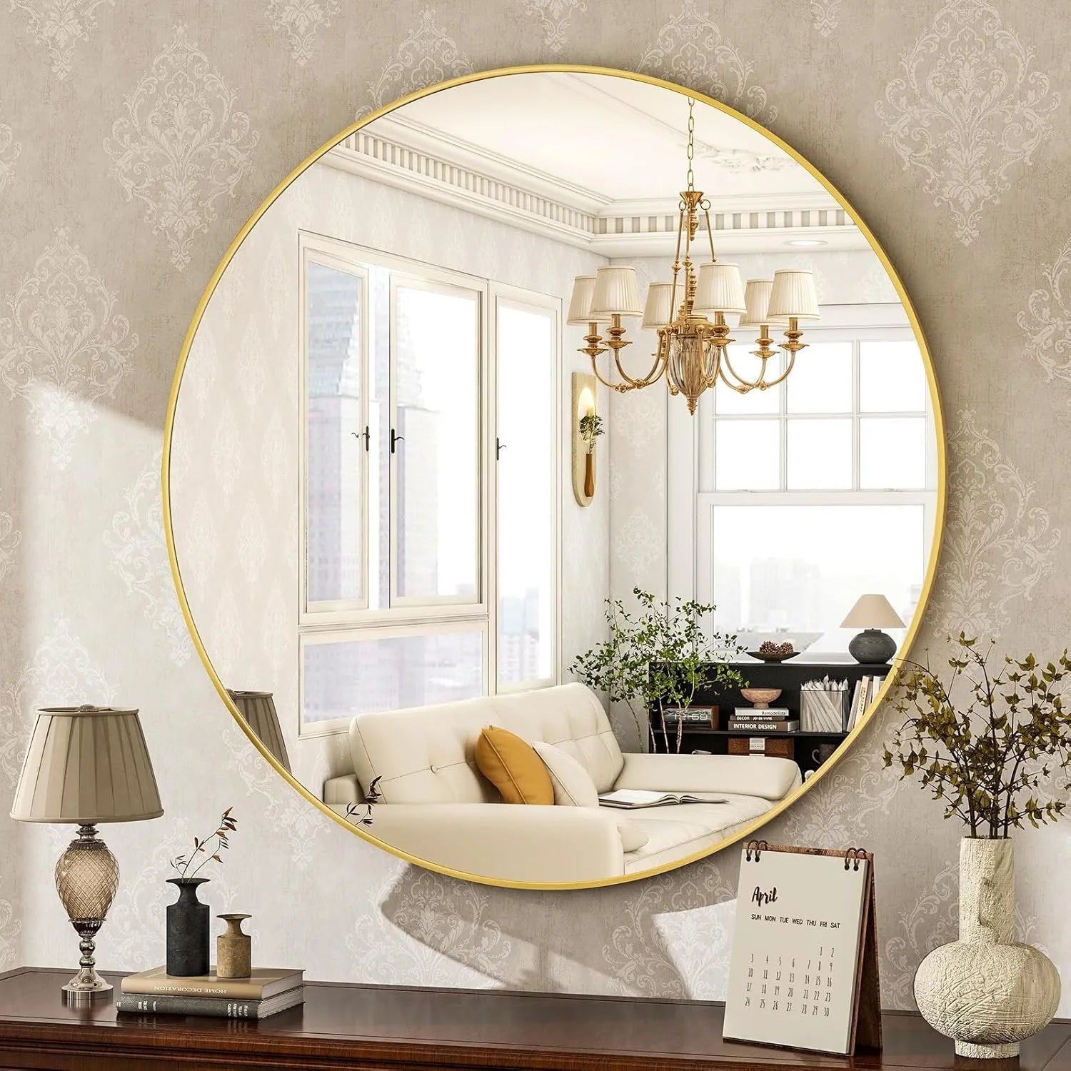 Aluminum Framed Round Mirror-20"