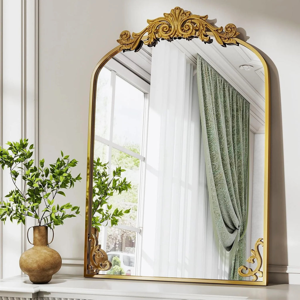 Antique Art Carved Arched Wall Mirror