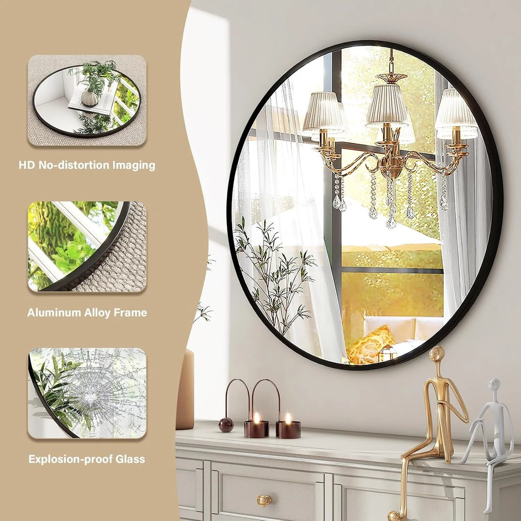 Aluminum Framed Round Mirror-20"