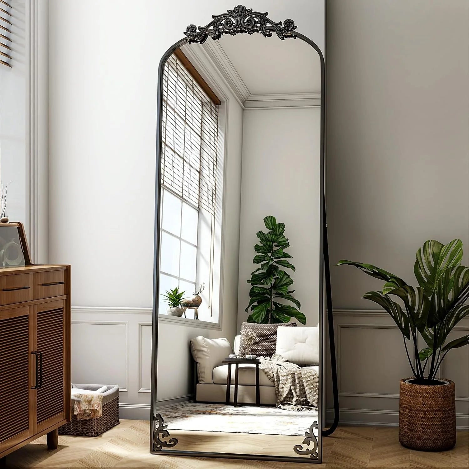 Floor Mirror with Carved Metal Frame