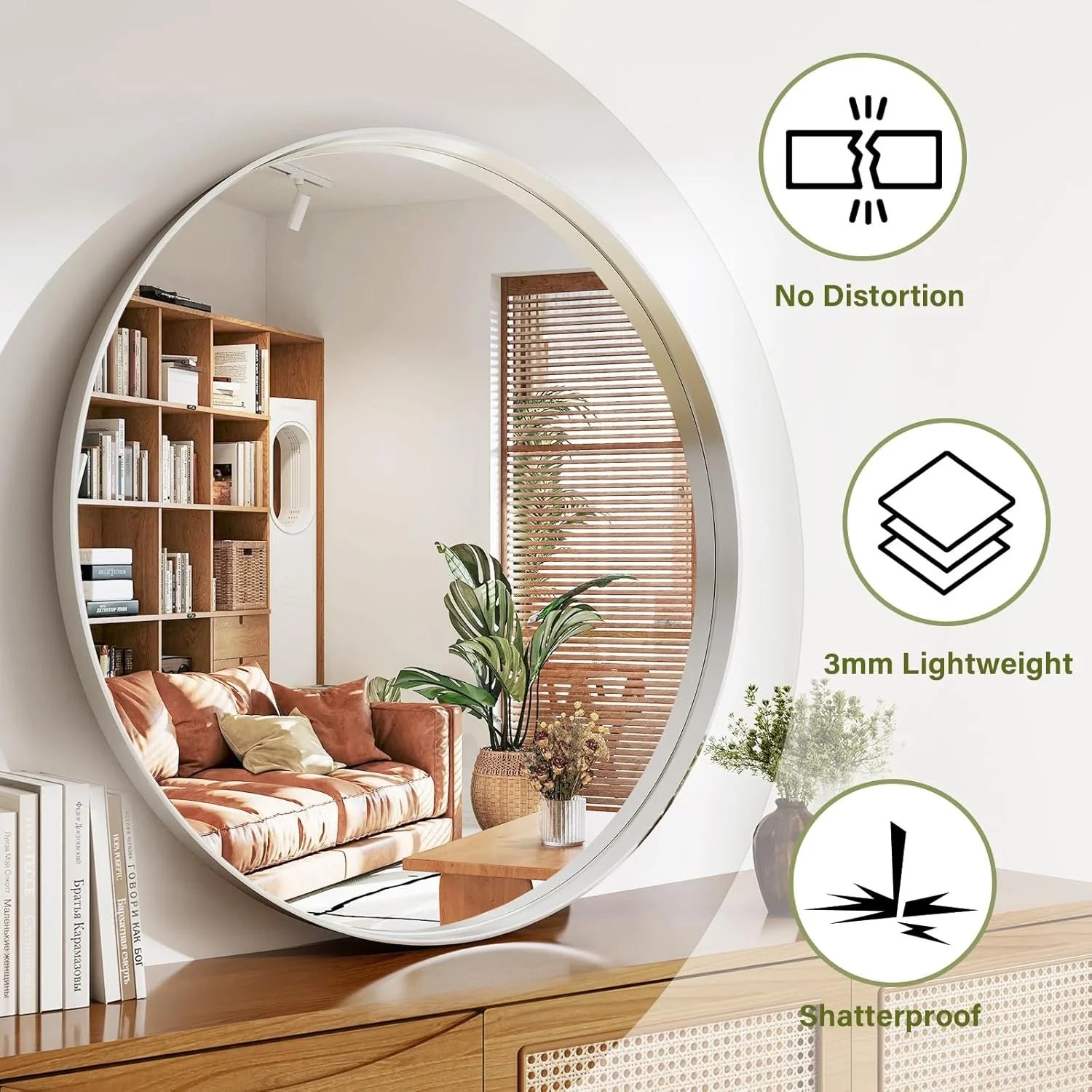 Round Wall Mirror with Metal Frame Deep Frame