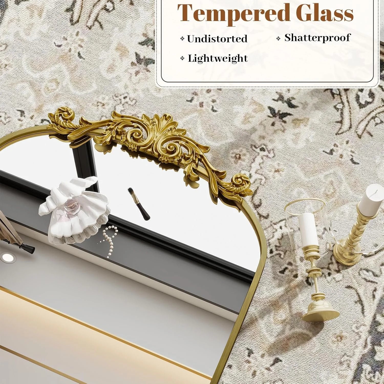 Arched Wall Mirror with Carved Metal Frame