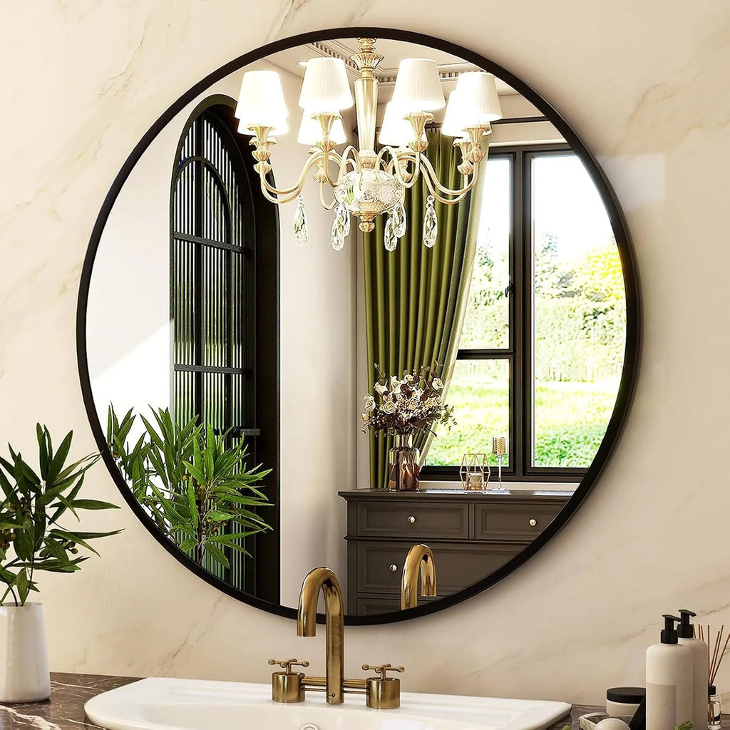 Aluminum Framed Round Mirror-20"